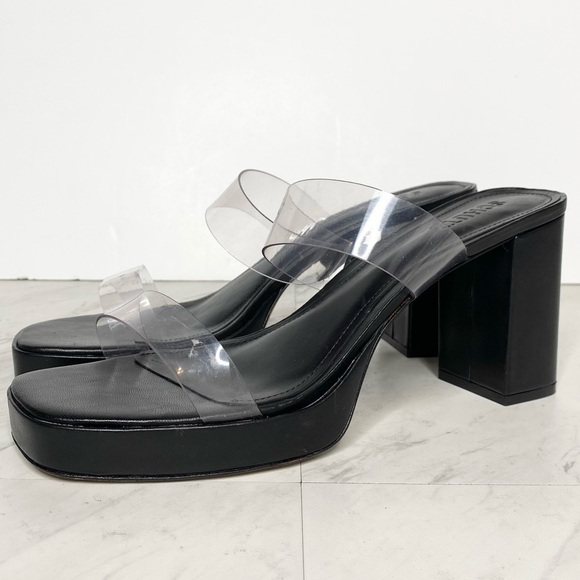 Schutz Ariella Platform Vinyl Black Block Heel Sandal 10 1/2 - Picture 1 of 14